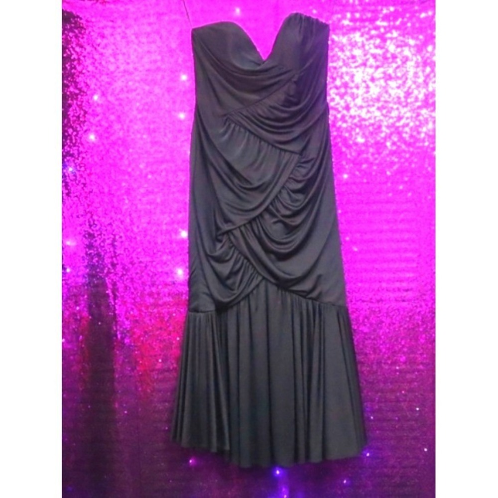 Black Strapless Ruched Gown 4 TD4 by Eletra Formal Pleated Dress Prom Goth Y2K